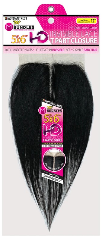 Motown Tress 5"x6" HD Invisible Lace T Part Closure Natural 12" Straight gallery