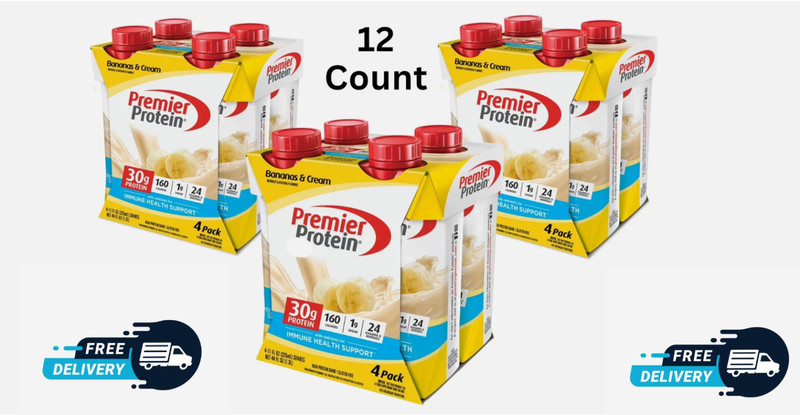 Premier Protein Shake, Bananas & Cream, 30g Protein, 11 fl oz, 12 Ct