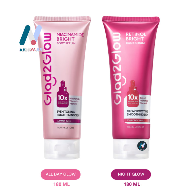 GLAD2GLOW Niacinamide Day Retinol Night Bright Body Serum Soft Long Last Scent