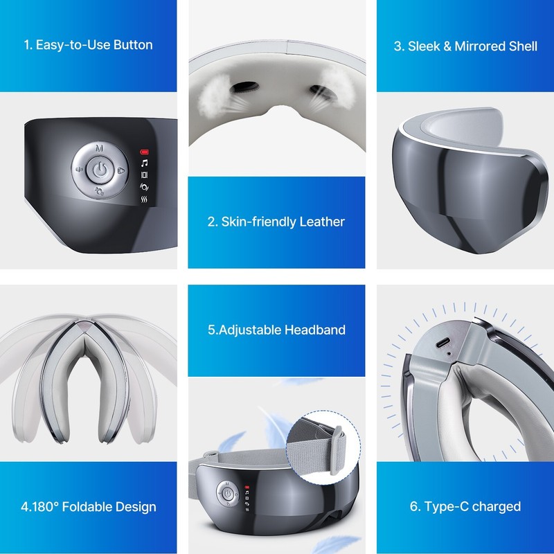 Heated Eye Massager for Migraine, Temple Massager, Compression Massage 5 Modes gallery