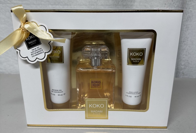 Koko Madam Paris Perfume 3.4 oz Body Lotion 3oz Shower Gel 3oz EBC Brand New US7