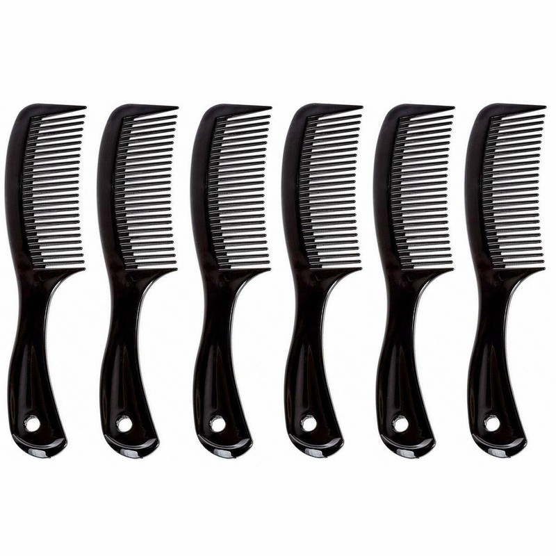 Comfort Axis Travel Size Wide Tooth Handle Comb 6.5″ Long Black 6 Pack