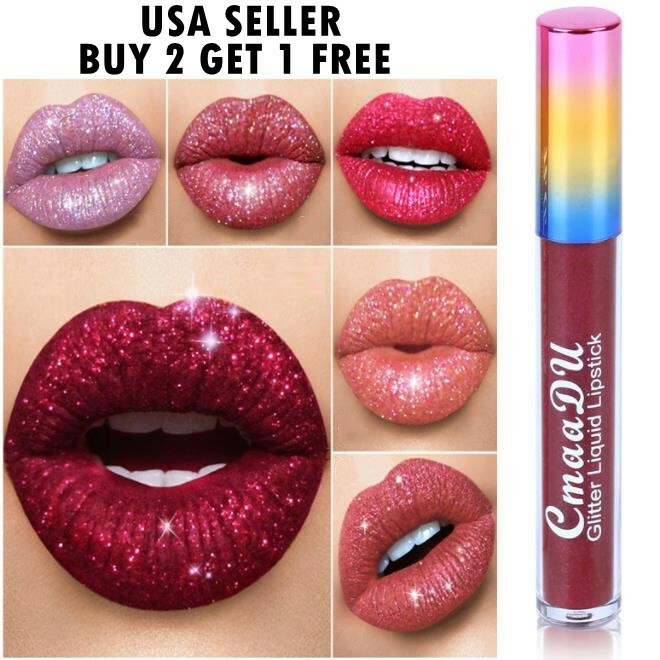 CmaaDU 6 Colors Glitter Liquid Lipstick Matte Waterproof Long Lasting Lip Gloss
