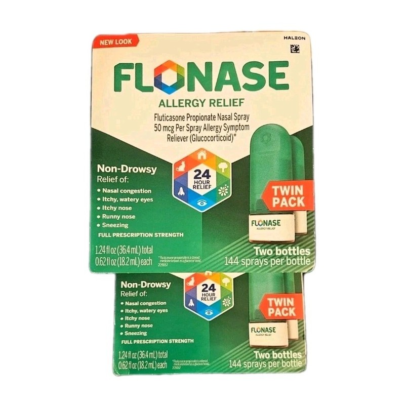 2x Twin Pack FLONASE Allergy Relief Nasal Spray 2 X 144= 288 Sprays Ea Authentic