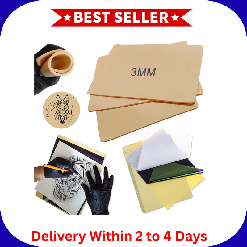 3MM Tattoo Skin Practice Kit – 13Pcs Fake Skin and Stencil Paper Kit Including 3