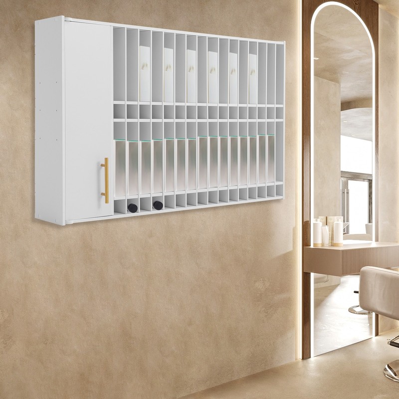 110x18x68cm PVC wall mounted hair salon storage cabinet for Display white