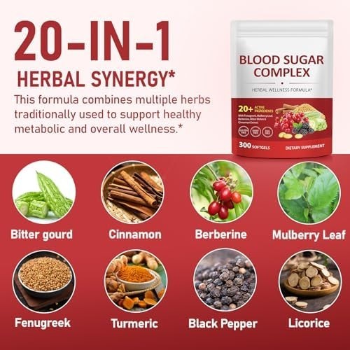 300 Softgels Blood Sugar Complex Supplement | 20+ 300 Count (Pack of 1) gallery