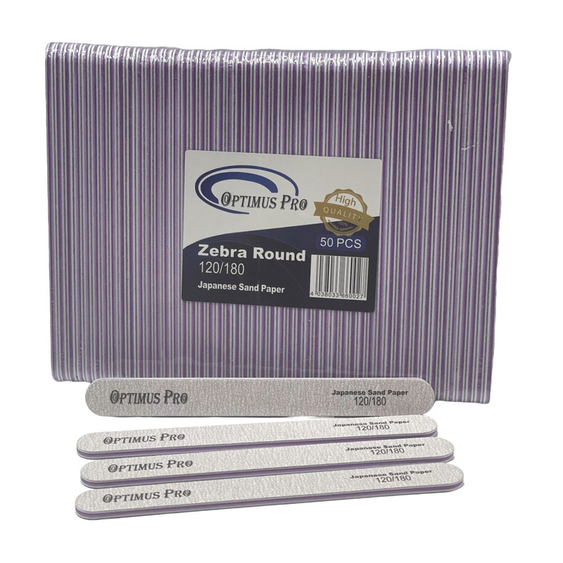 OPTIMUS PRO ACRYLIC ZEBRA ROUND FILE- 120/180 GRIT (50 pieces)