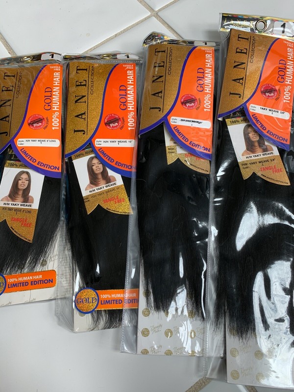 Janet Yaky Weave 100″ human Hair. color 1, 1B, 2, 4. Length 8″, 10″, 12″ 14″