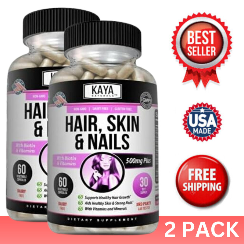 (2 Pack) Hair Skin Nail 60ct Biotin Folate Iron Vitamin A C B1 B5 B6 B12 E D3