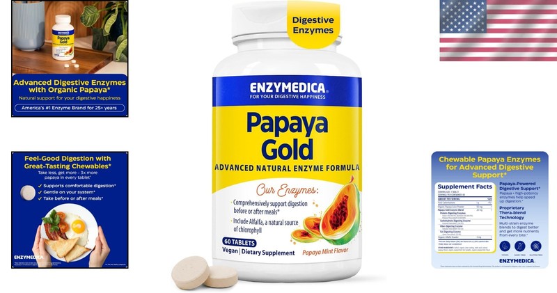 Papaya Gold 60 Chewable Digestive Enzyme Tablets - Enhance Energy & Comfort gallery