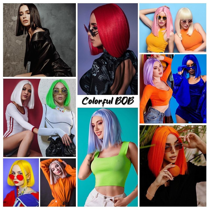 Black Bob Wigs Women Short Straight Bob Middle Part Shoulder Length Daily Party gallery