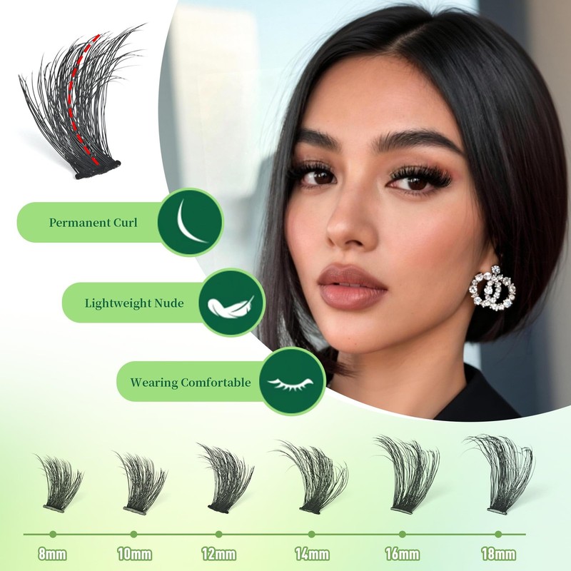 Kmilro Lash Clusters Kit 8-18mm Volume Cluster 224 count (Pack of 1), Black gallery