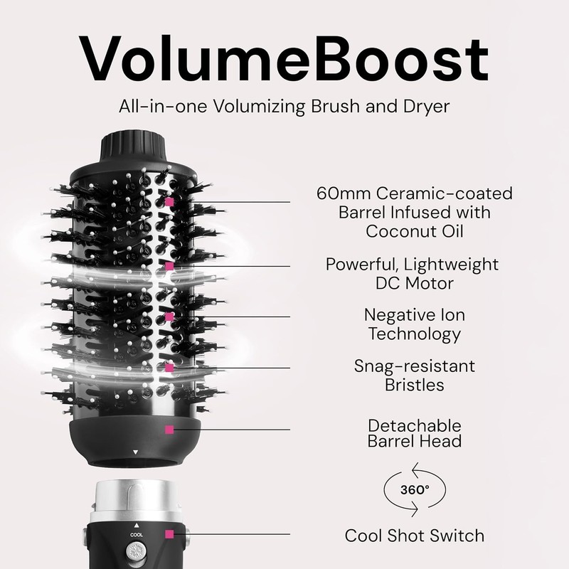 VolumeBoost 60mm 2-in-1 Ceramic Hair Dryer Brush for Frizz-Free Blowouts gallery