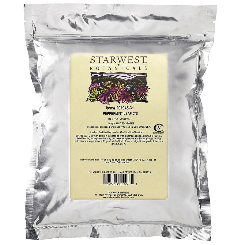 Starwest Peppermint Leaf Cut and Sift, 1 lb. (453.6 g) Best by: 6/2026