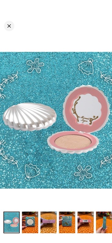 Besame Mermaid Lagoon Pearl Shimmer Pressed Face Powder Shell Compact 0.26 oz