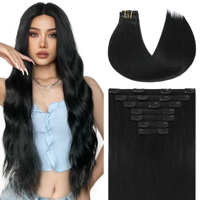 Youngsmile Human Hair Extensions Clip In Jet Black Clip In Hair Extensions 160