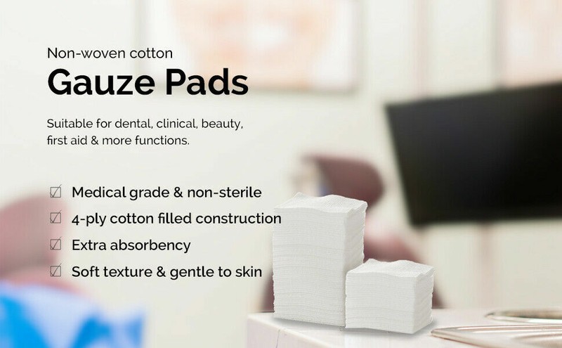 1000(5Bags) JMU Medical Non-Woven Sponge 4 Ply Cotton Soft Gauze Pad 2"X2" gallery