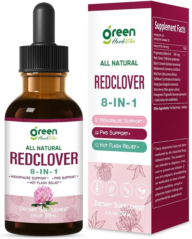 greenHerbVibe Red Clover Herb Extract Drops, Natural Supplement for Women. 04/27
