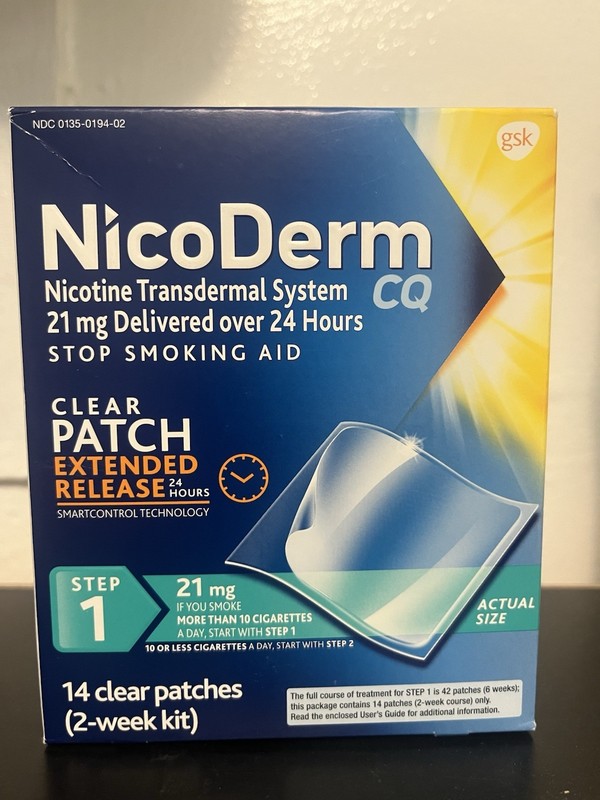 NicoDerm CQ Stop Smoking Aid 14 Count Clear Nicotine Patches, Step 1, 21mg,05/27