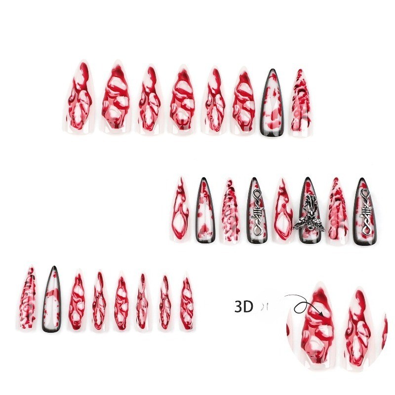 24Pcs-Blood Print Thorn Angel Stiletto Press on Nails Gothic Horror Fake Nails gallery