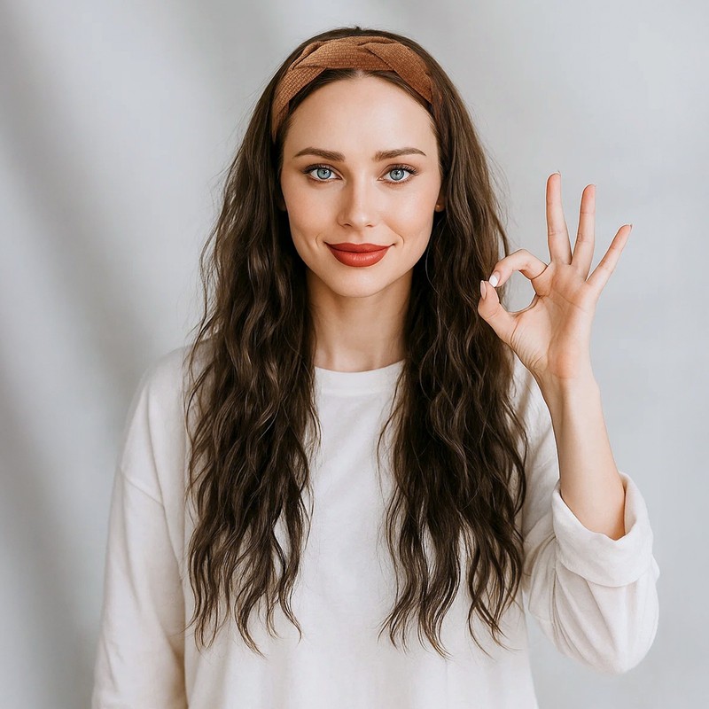Women Long Curly Wig with Hair Hoop,Headband with Wavy Hair Wigs Dress Up Wigs gallery
