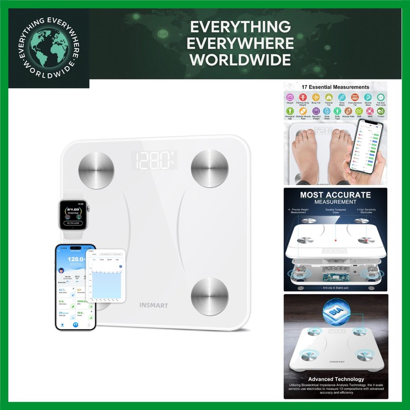 High Precision Bluetooth Body Fat Scale: 17 Metrics & App Sync, 400 lbs Capacity