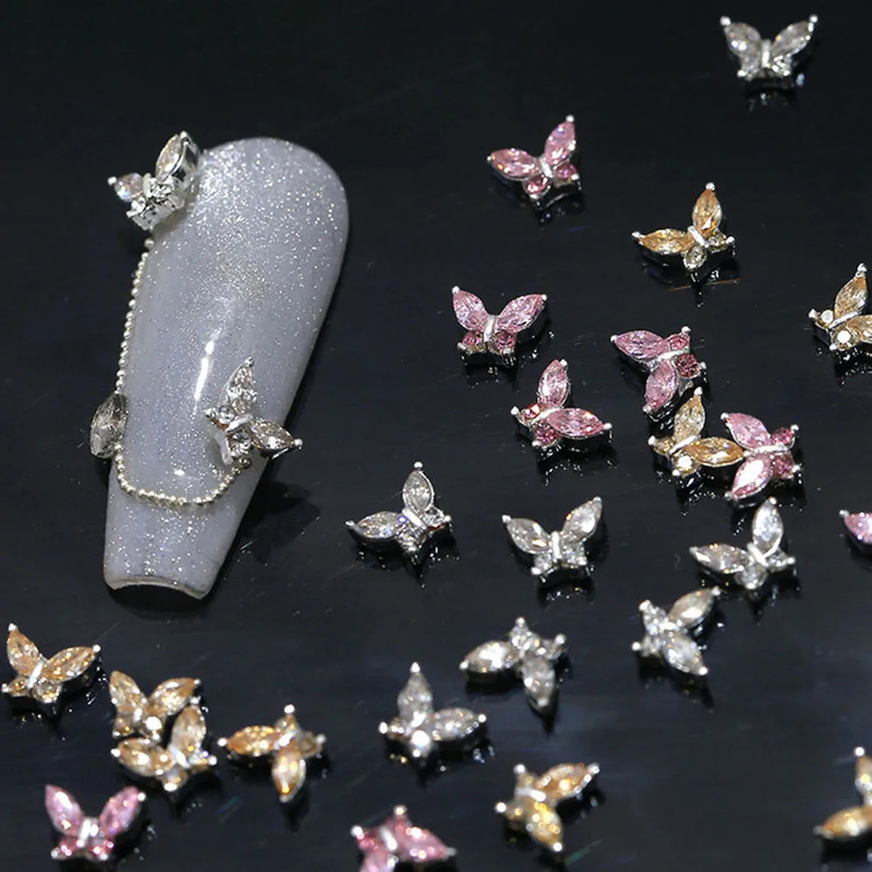 10Pcs Mini 4*5Mm Crystal Butterfly Nail Art Charms 3D Diamond Jewelry Parts Pink gallery