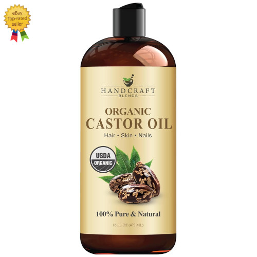 Premium Organic Castor Oil 100% Pure and Hexane-Free Cold-Pressed Beauty 16 fl.