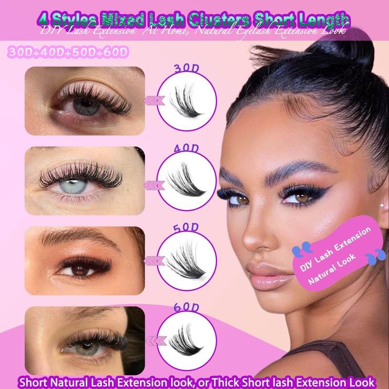 DAODER Cluster Lashes 30D+40D+50D+60D Lash Clusters D Curl 9-13mm, Black gallery