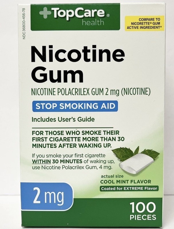 Topcare Nicotine Gum Cool Mint 100 Pieces 2mg exp June 2027
