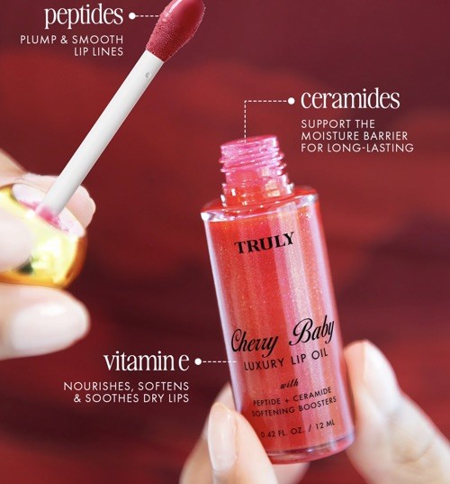 (2) Truly CHERRY BABY Luxury Lip Oil New/Sealed w/Peptide + Ceramide 0.42 Fl Oz gallery