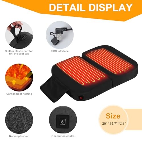 Extra Wide Heated Seat Cushion with 10000 mAh Mobile Bank Pack, Foldable Black gallery