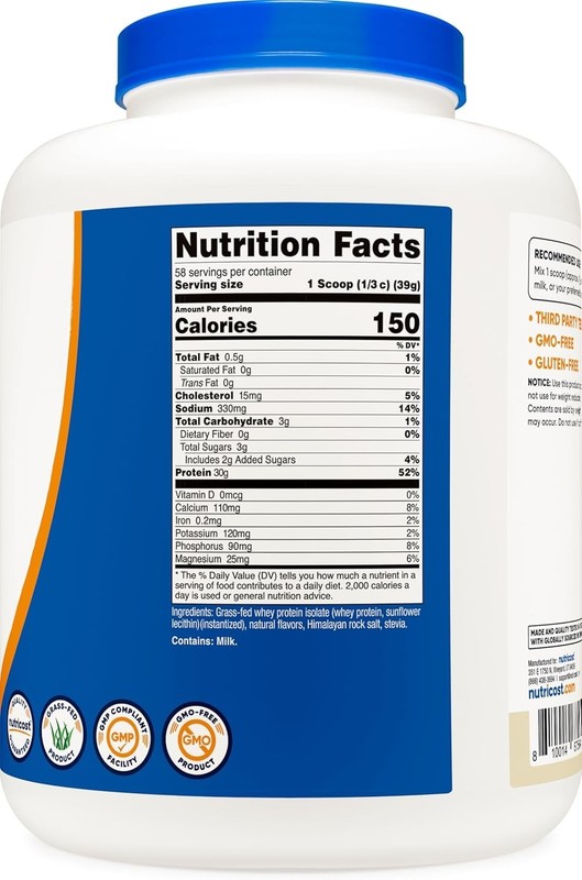 Nutricost Grass-Fed Whey Protein Isolate Vanilla 5 LBS Powder Non-GMO Gluten Fre gallery