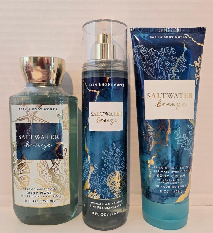 Bath & Body Works Saltwater Breeze Fragrance Mist, Body Cream & Body Wash-3 Pc.
