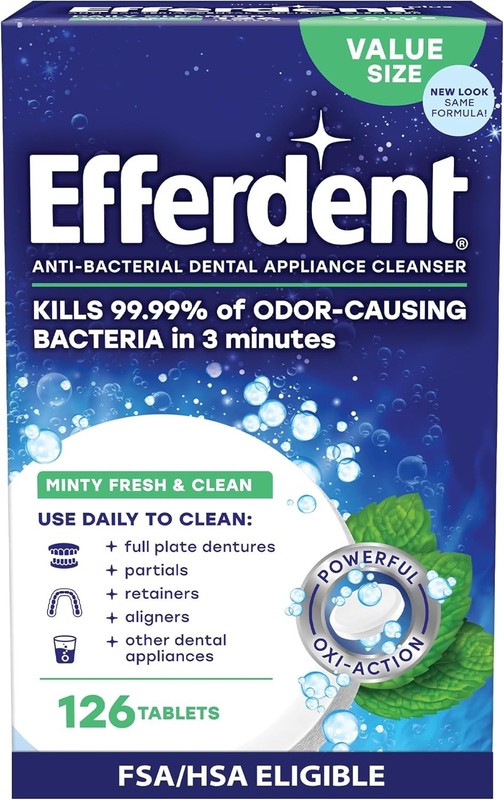 NEW Efferdent Retainer & Denture Cleaner Tablets Minty and Fresh Clean 126 Count