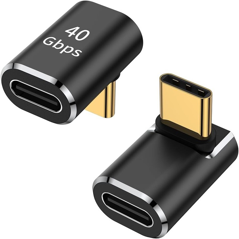 USB C 90 Degree Adapter 2 Pack USB4 40Gbps 100W 8K Video Aluminum Connector