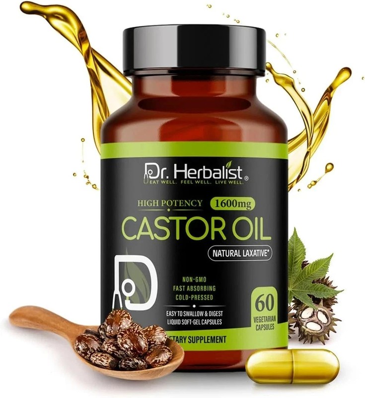 Castor Oil Capsules – 1600Mg per Serving, 60 Count – Non-Gmo, Fast-Absorbing, Ve