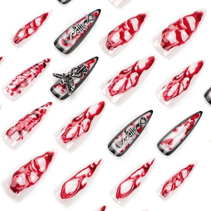 24Pcs-Blood Print Thorn Angel Stiletto Press on Nails Gothic Horror Fake Nails gallery