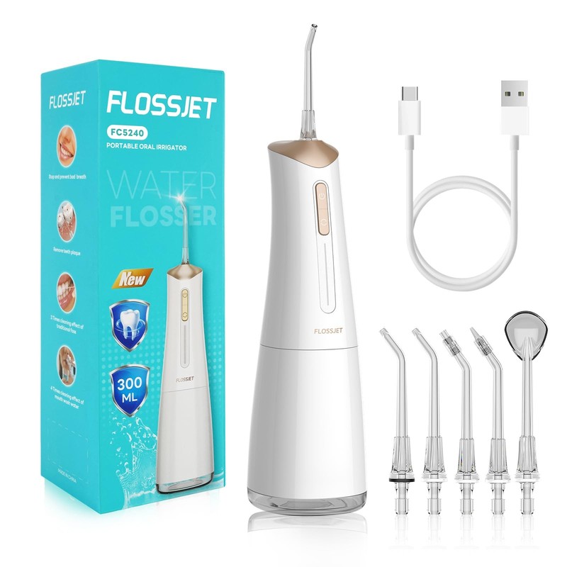 Water Dental Flosser Cordless Oral Irrigator with 300ml 5 Tips 4 Modes USBCharge