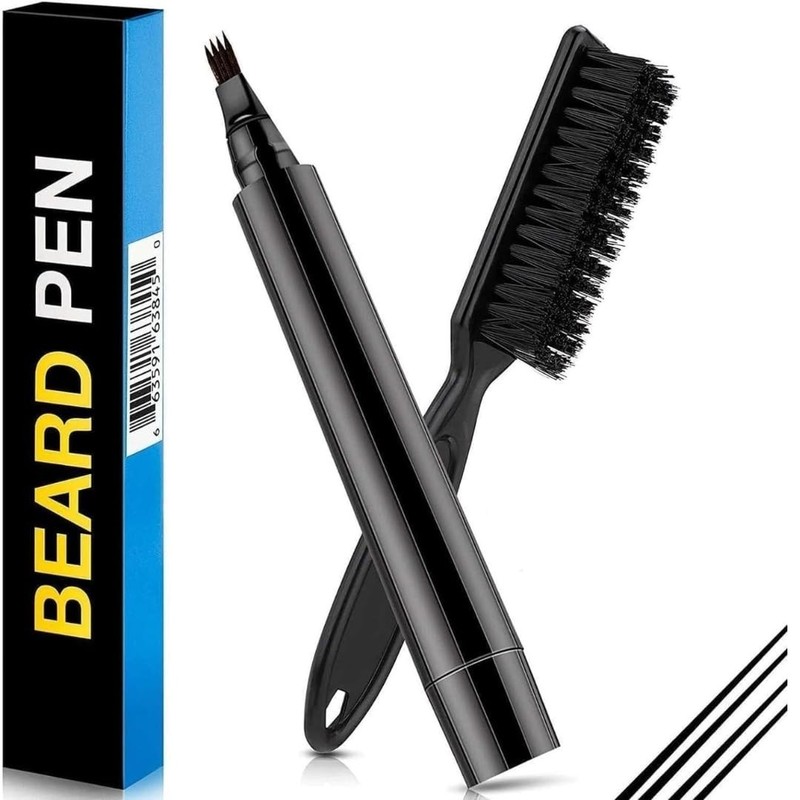 Beard Pencil Filler for Men Pen Patchy Fix Beard Line Natural FullerLook 1 Black