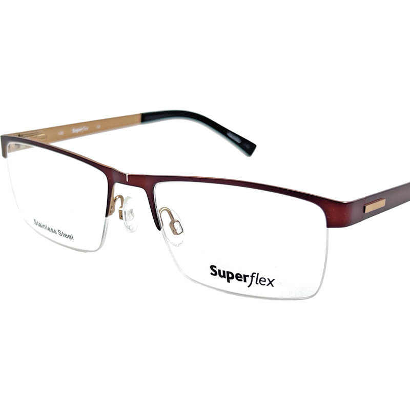 SuperFlex SF468 Mens Semi Rimless Eyeglass Frame C1 Brown Bronze 56-18