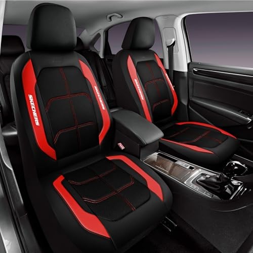 Skechers Air-Cooled & Memory Foam Seat Covers-Leather Two Front Black and Red