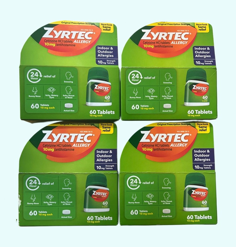 Zyrtec Allergy Treatment Tablets 60+60+60+60=240 Count Total 4-Pack Ex 03/2028