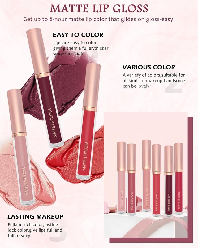 3Pcs Matte Liquid Lipstick Set, High Pigmented Lip Stain Tint, Long Lasting 24H gallery