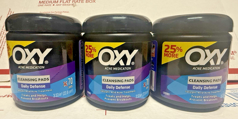Lot of 3 Oxy Active Medication Cleansing Pads Daily Defense 70 Pads 210 Total