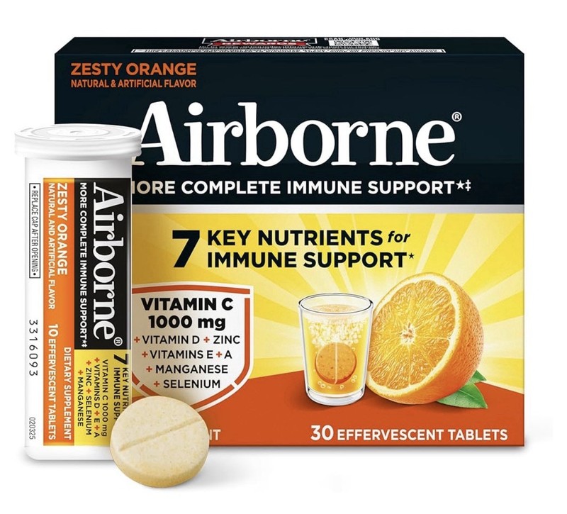 Airborne Immune Support Effervescent Tablets Zesty Orange, 30 Each, Exp 03/2027