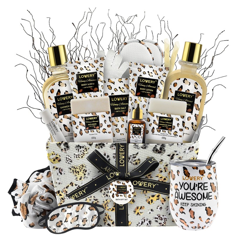 Luxury At-Home Spa Kit with Honey Almond Scent – Bath Gift Basket with Vit E-…