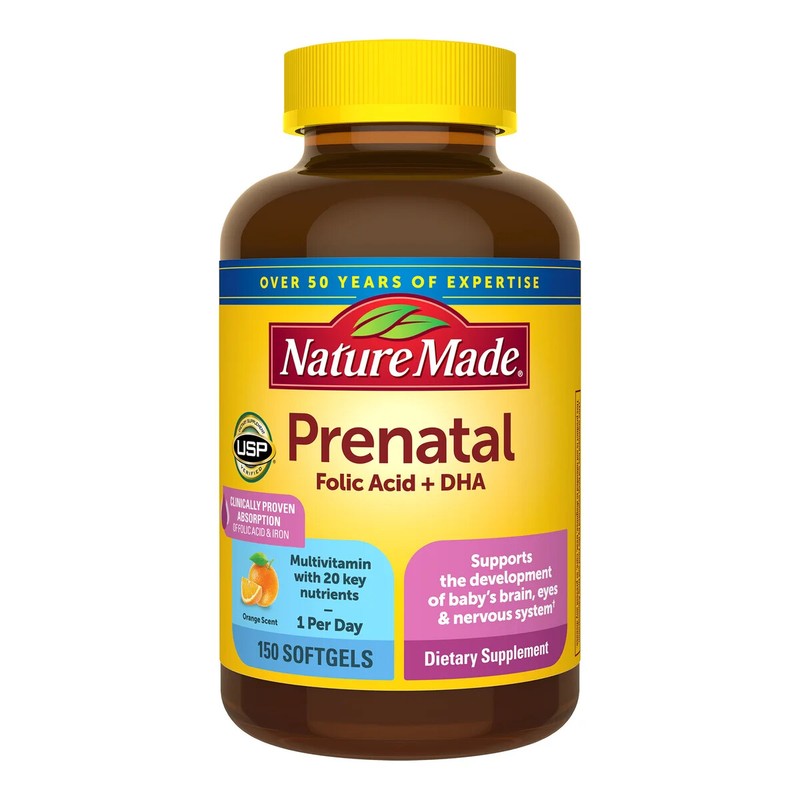 Nature Made Prenatal Folic Acid + DHA, 150 Softgels «LARGE BOTTLE» FREE SHIPPING