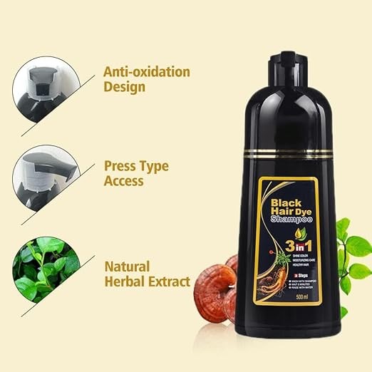 Herbal 3 in 1 Hair Dye Instant Black Hair Shampoo for Women & Men 500ML Natural gallery